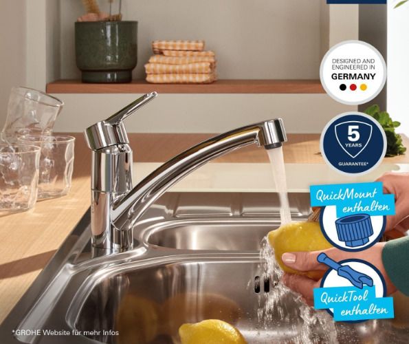 GROHE Start Eco 31685000 Kitchen Tap with Flat Spout (Tap for Kitchen, Practical 140 Swivel Range