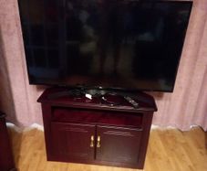 LG flat sheet TV and display cabinet