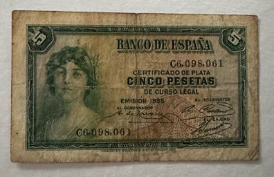 Spain 5 Peseta 1935 Banknote