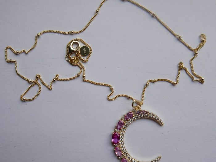 Vintage Sterling Silver 925 Gold Plated Moon Pendant Necklace length 20" - 6,1g