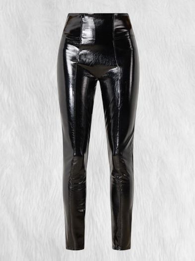 SPANXshape Black Faux Leather Patent High Waisted Sculpting Leggings.Size M