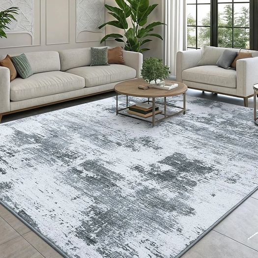 Modern Abstract Area Rugs Living Room 120x160cm, Machine Washable Non-Slip Short Pile Rug, Durable Faux Wool Carpet for Bedroom, Dining Room, Home Office, Grey