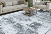 Modern Abstract Area Rugs Living Room 120x160cm, Machine Washable Non-Slip Short Pile Rug, Durable Faux Wool Carpet for Bedroom, Dining Room, Home Office, Grey