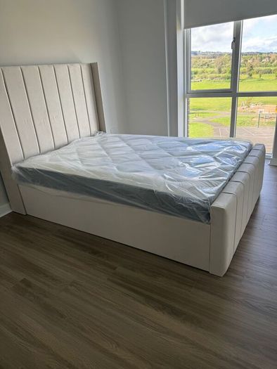 New Ottoman Upholstered Bed, Double Bed with Hydraulic Lifting Bar, Height Adjustable Padded Headboard, Metal Slatted Frame, Youth Bed, Adult Bed