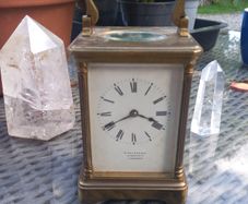 C Packer and Co of Regent Street, London, French interior, antique carriage clock, D18 reg post 15e