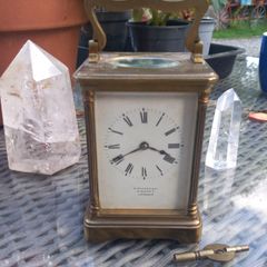 C Packer and Co of Regent Street, London, French interior, antique carriage clock, D18 reg post 15e