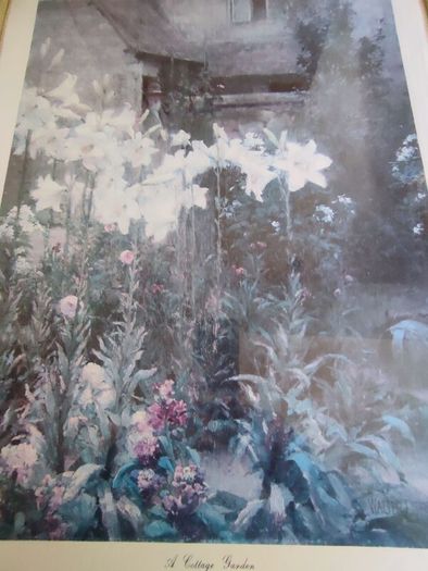 Framed Print Walter Frederick Osborne Irish painter Museum  print A Cottage Garden self portrait farmhouse art kitchen dining room wall art.