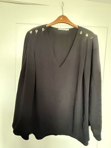 Mat Black Blouse with Gold Buttons Size 18