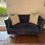 Stunning Blue Velvet 4ft Settee with Brass Legs. Perfect Condition! Image 2