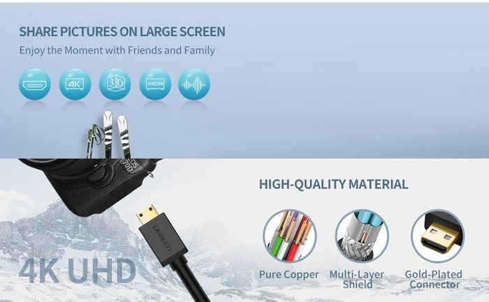 Ugreen Mini HDMI (Male) to HDMI (Female) 3D/UHD 4K@60Hz Bi-Directional Cable Adapter (Gold-Plated) (Brand New/Warranty)