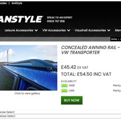 VW T6 C-channel Awning rail + driveaway kit (2.65m length, 6mm bead)