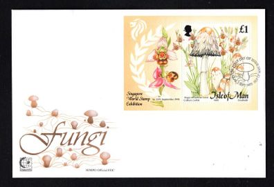 1995 Isle of Man Mushrooms Commemorative Stamp Miniature Sheet First Day Cover (FDC)