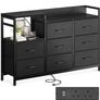 Black Chest of Drawers Bedroom, 8 Fabric Drawers, 30x132x88cm Contains 2 USB & 2 AC Ports Sockets, Storage Dresser with 8 Fabric Drawers Suitable for Bedrooms, Living Rooms Image 8