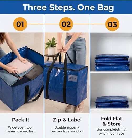 Heavy Duty Moving Boxes or Storage Bags Storage Bins with Lids, Large Moving Bags with Backpack Straps & Handles Moving Supplies for College Dorm or Christmas Decorations, 6 Pack