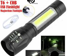 T6 COB LED USB Rechargeable Zoomable Flashlight Torch Lamp Light