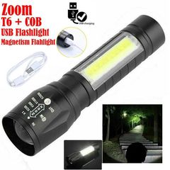 T6 COB LED USB Rechargeable Zoomable Flashlight Torch Lamp Light