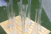 11 Art Noveau glass stem vases, bought in Vienna 70s, D18
