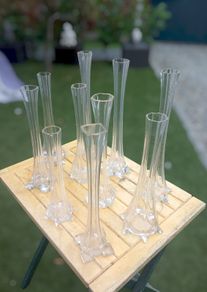 11 Art Noveau glass stem vases, bought in Vienna 70s, D18