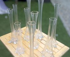 11 Art Noveau glass stem vases, bought in Vienna 70s, D18