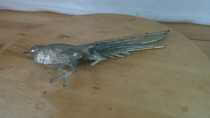 Vintage Silver Plated Pheasant Figurine Decorative Table Bird Centerpiece 280mm Long  Large Metal Ornament