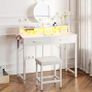 Dressing Table with LED Light Strip, Adjustable Colorful Brightness, Vanity Table with USB Power Outlets, White Vanity Desk with Stool, Makeup Desk with 2 Fabric Drawers, no Mirror, 80 /40/90cm Image 6