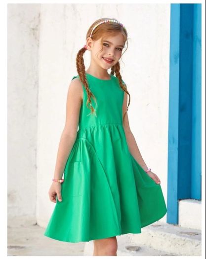 Brand New GRACE KARIN Girls Dresses 134 Children s Dress 140 Cotton Simple Classic Casual Knee Length Green