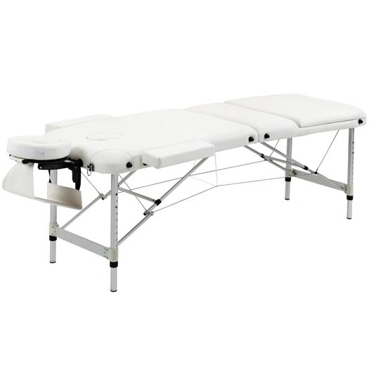 Mobile 3-Zone Folding Massage Table with Headrest Armrest Carry Bag Height-Adjustable Aluminum Portable Massage Bed incl. Accessories Massage Bench up to 225 kg Load White