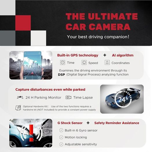 Miofive Dash Cam Front and Rear, 4K+2K Dual Dash Camera for Cars with 5G Wifi, GPS, 3840 UHD Recorder, Built-In 128G eMMC Storage, Night Vision, Motion Detection, G Sensor Powered by Super Capacitor