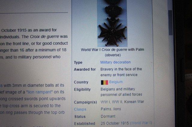 Belgium War Cross 1914-18.For Gallantry in combat.