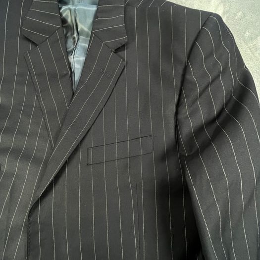 Samuel Windsor Mens Pinstripe Wool Suit 40R W36 Navy Stripe Classic Fit