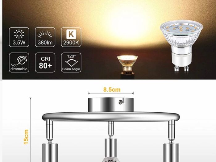 LED Ceiling Light Round Rotatable,3 Way Modern Ceiling Spotlight for Kitchen, Living Room and Bedroom, Complete with 3X 3.5W GU10 LED Light Bulbs (MULTIPLE COLOURS)