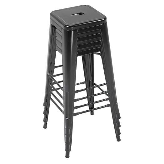 Set of 4 Stackable Bar Stools Tall Industrial Bar Chairs with Footrest Seat Height 76 cm, Metal Frame, Retro Style, for Dining Room, Balcony, Bistro or Bar, Black