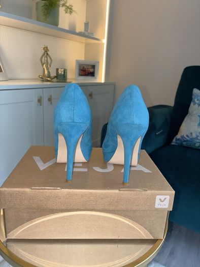 Dorothy Perkins Turquoise Faux-Suede Platform Court Shoes Size: UK 4 / EU 37