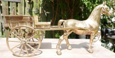 Horse Pulling a Carriage - Sculpture - figurine - statue - Vintage Solid Brass
