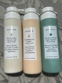 NATURIUM the smoother glycolic acid , the brightener vitamin c and daylight body wash