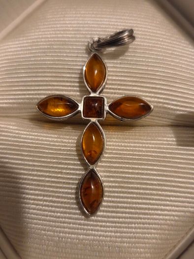 925 Sterling Silver Baltic Amber Cross Pendant