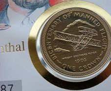 Isle of man Wright Brothers flyer 1983 crown Otto Lilienthal coin stamp cover