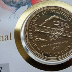 Isle of man Wright Brothers flyer 1983 crown Otto Lilienthal coin stamp cover