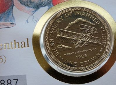 Isle of man Wright Brothers flyer 1983 crown Otto Lilienthal coin stamp cover