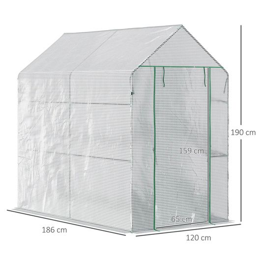 Walk-in Garden Greenhouse with Shelves, Polytunnel Steeple Grow House, Outdoor Plant Shelter Tent, 186L x 120W 190Hcm