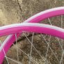 Pink Bicycle Wheelset - Fixie/Singlespeed/FixedGear/Track Bike (FlipFlop Rear Hub) Sealed Bearings - Massive Discount Sale due to Cosmetic Flaws - Pink Rims with Silver Spokes and Hubs Image 5