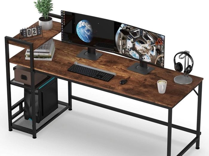 Computer Desk, Computer Desk with Bookshelf, Study Computer Laptop Table with 4 Tier DIY Storage Shelves Writing Table for Home Office Bedroom,160x60x110cm (FREE POSTAGE)