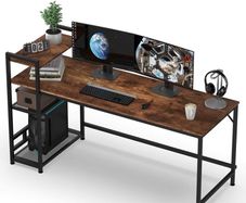 Computer Desk, Computer Desk with Bookshelf, Study Computer Laptop Table with 4 Tier DIY Storage Shelves Writing Table for Home Office Bedroom,160x60x110cm (FREE POSTAGE)