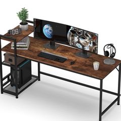 Computer Desk, Computer Desk with Bookshelf, Study Computer Laptop Table with 4 Tier DIY Storage Shelves Writing Table for Home Office Bedroom,160x60x110cm (FREE POSTAGE)