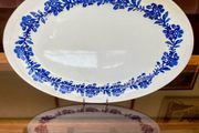 Vernacular Blue and White Spongeware  Floral Platter Unmarked 30 cm