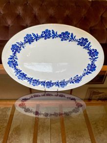 Vernacular Blue and White Spongeware  Floral Platter Unmarked 30 cm