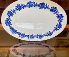 Vernacular Blue and White Spongeware  Floral Platter Unmarked 30 cm