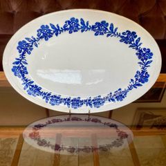Vernacular Blue and White Spongeware  Floral Platter Unmarked 30 cm