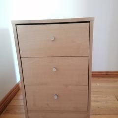 small cabinet, light color, 3 drawers
