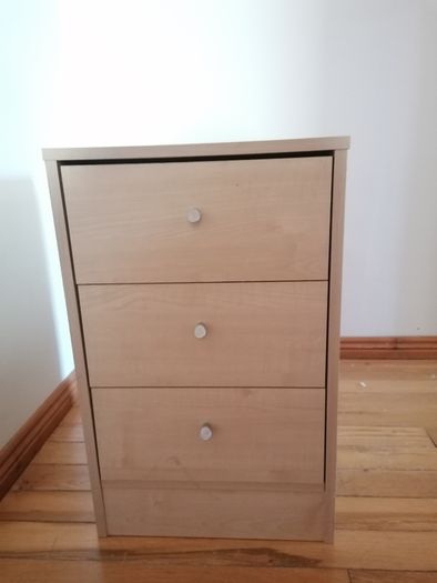 small cabinet, light color, 3 drawers